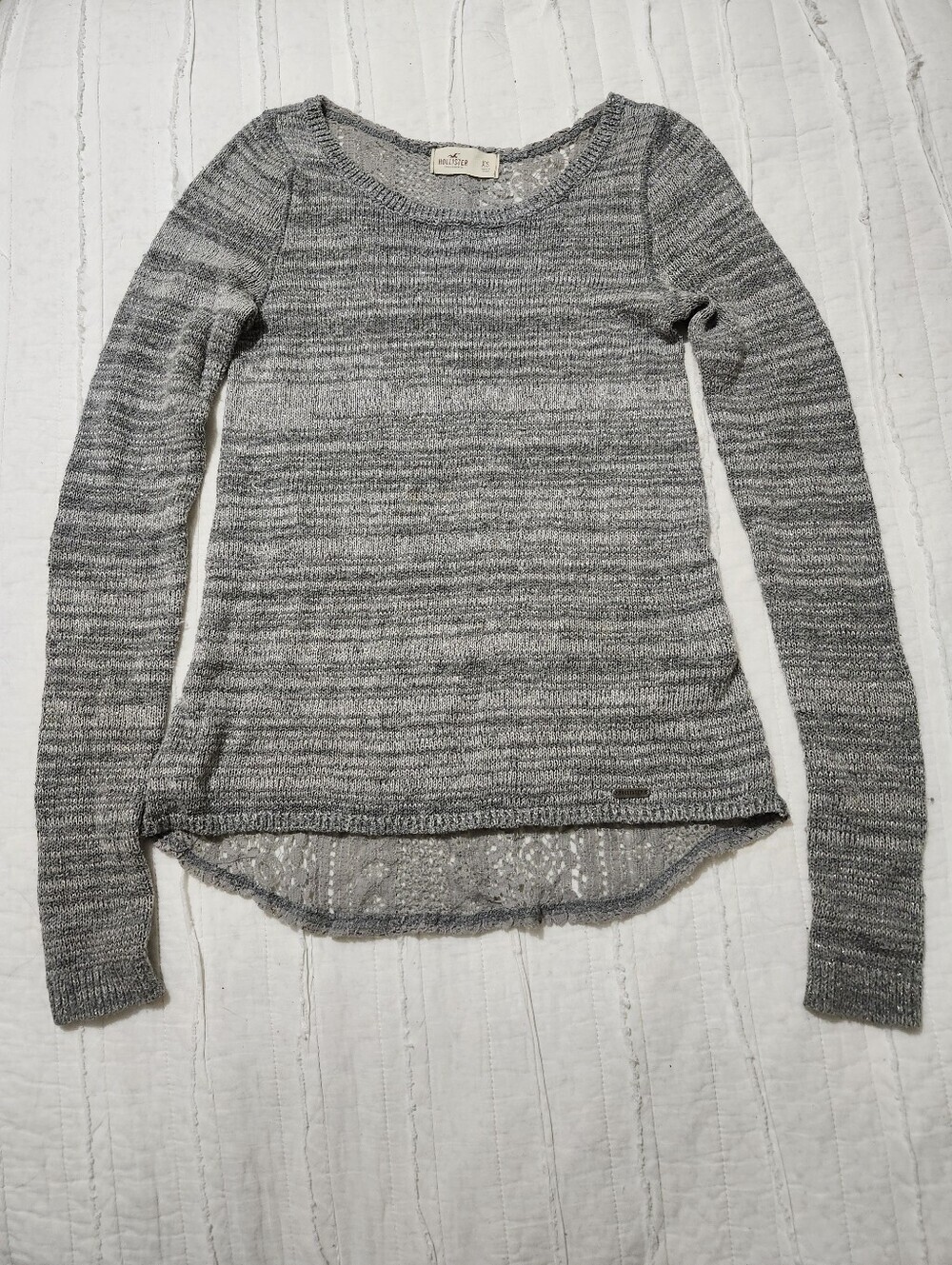 Hollister Gray Lace Back Crew Neck Sweater | Sparkle Detail | XS